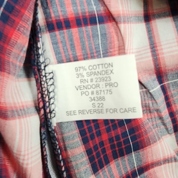 Dakini Plaid Boyfriend Shirt Womens Medium Red Stretch Hidden Pocket Vented - Picture 10 of 10